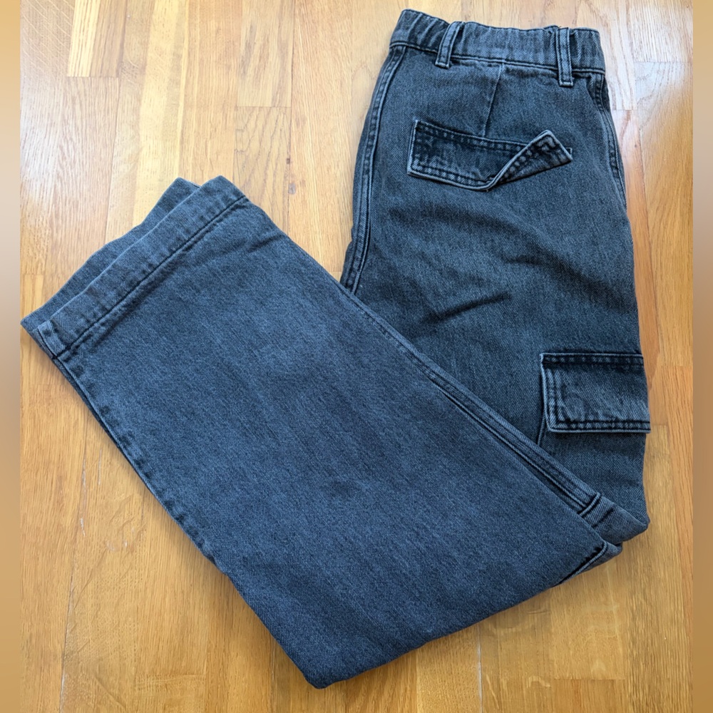 Topshop Washed Black Cargo Straight Leg Jeans - Picture 3 of 3